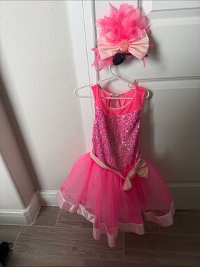 Weisssman MC Girls' Hot Pink Sequin Tutu Dance Dress with Matching Feather Bow